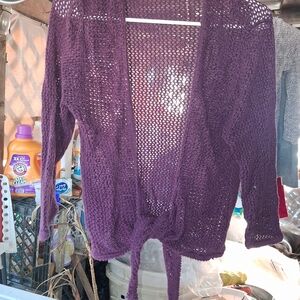 Christopher & Banks Purple Open-Knit Tie-Front Cardigan